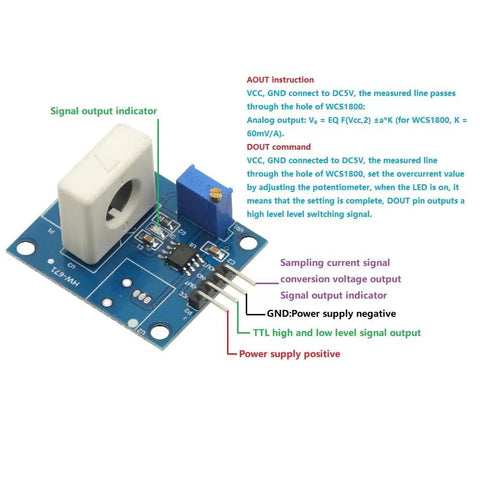 Top Rated Hall Effect Current Sensor Module Handling 35A DC Plus 25A AC With Zero Hassle, showing wiring and signal outputs.