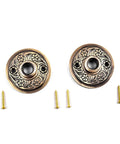 Antique Brass Door Knob Rosette Pair, 2.38 Inch Solid Brass Decorative Escutcheon Plates For Interior Doors with screws