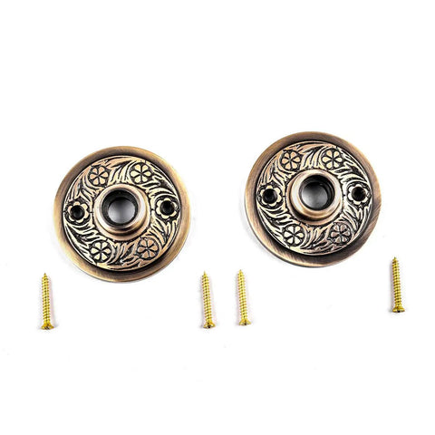 Antique Brass Door Knob Rosette Pair, 2.38 Inch Solid Brass Decorative Escutcheon Plates For Interior Doors with screws