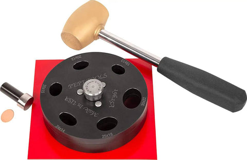 Oval Cabochon Disc Cutter Set With 6 Dies For Jewelry Making And Metal Forming Includes Organizer Stand PepeLube And Red Urethane Base