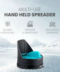 Handheld Snow Salt Ice Melt Spreader With Toggle Cap Sieve Options for versatile use in lawn and winter care products.