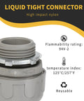 1 Inch Nylon Conduit Connectors 180 Degree Elbow Pack Of 5 Grey Liquid Tight PVC Fittings With Domed Nut O Ring And Steel Locknut Included Built To Withstand Impact And Weather Heavy Duty For Real World Job Sites, close-up