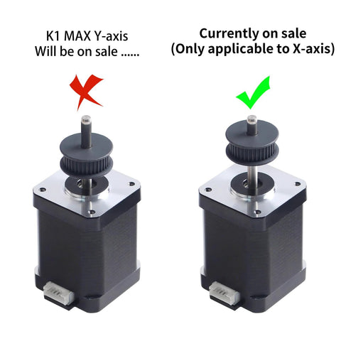 Front view of two black NEMA 17 stepper motors with top belt pulleys; left incorrect orientation, right correct.