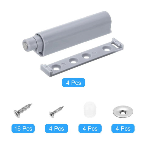Push To Open Magnetic Door Latches 4 Pack For Hidden Doors Cabinets RV Drawers And Kitchen Cupboards Gray Finish kit components