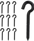 Beefy 3/8 X 4.5 Inch Steel Screw Hooks 10 Pack Tough Self Tapping Eye Bolts With Open Loop, black heavy duty hooks