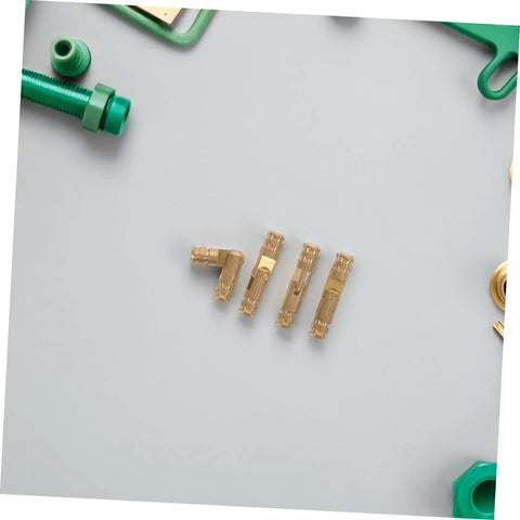 Brass Hidden Hinges Set For Wooden Boxes And Cabinets 25 Pieces Invisible Concealed Barrel Hinges with green tools on white surface