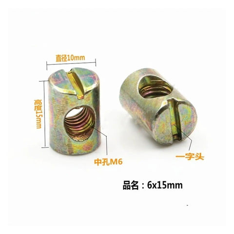 Barrel Nuts And Thumb Screws Kit For DIY Furniture Builds, Slotted Cross Dowels M4 M5 M6 M8, Hardened Carbon Steel, 6x15mm size
