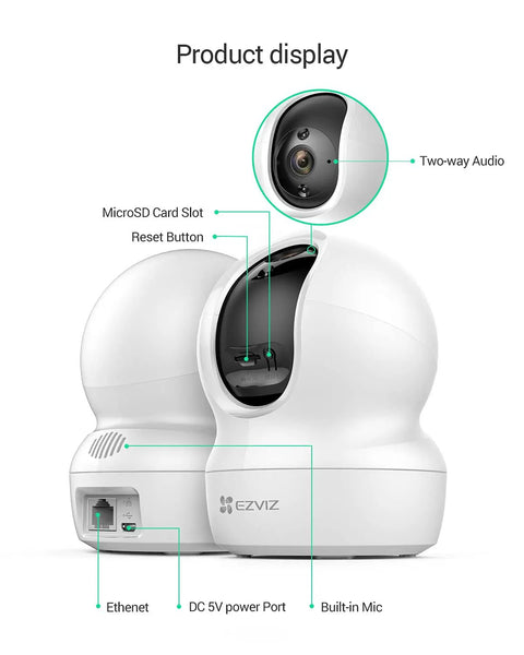 2K Plus Indoor Security Camera With 360 Degree Coverage, 4MP Night Vision, Auto Motion Tracking, Two Way Talk features display