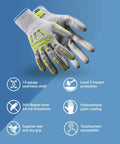 Impact Protection Safety Gloves With Polyurethane Palm Coating A4 Cut Level 13 Gauge Seamless Knit Touchscreen Compatible Helix 1074IMP Large