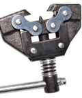 Roller chain breaker tool, black metal with spring clamp, for motorcycle/bicycle chains (#25–60).