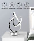 Set of 2 LED Table Lamps With Touch Control Three Way Dimmable Desk Lamps For Bedside Office Or Living Room Entwined Aluminum Design Warm White Light For Cozy Modern Nightstand Reading shown on white nightstand.