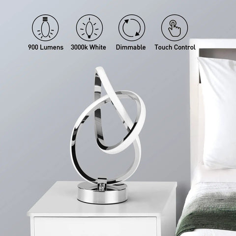 Set of 2 LED Table Lamps With Touch Control Three Way Dimmable Desk Lamps For Bedside Office Or Living Room Entwined Aluminum Design Warm White Light For Cozy Modern Nightstand Reading shown on white nightstand.
