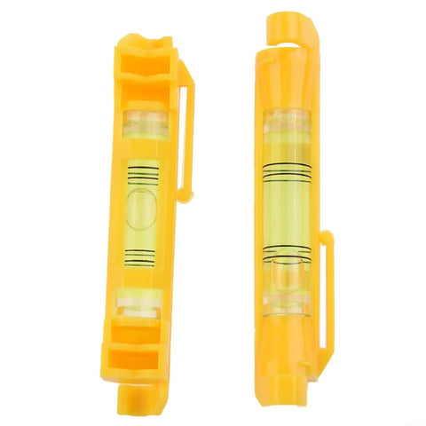 Hanging for spirit Level 2-Pack with Molded Hook in yellow; compact design with clear bubble levels for quick alignment.