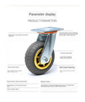 Smooth As Butter Eight Inch Heavy Duty Stem Mounted Casters With Dependable Squeeze Brakes Silent Rolling Rubber Wheels Easy Swivel Steering for gritty garage workbench upgrades, featuring rubber wheel and metal base.