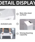 Detail display of 7 inch heavy duty toilet stool for adults, non slip folding foot rest with freshener space for bathroom