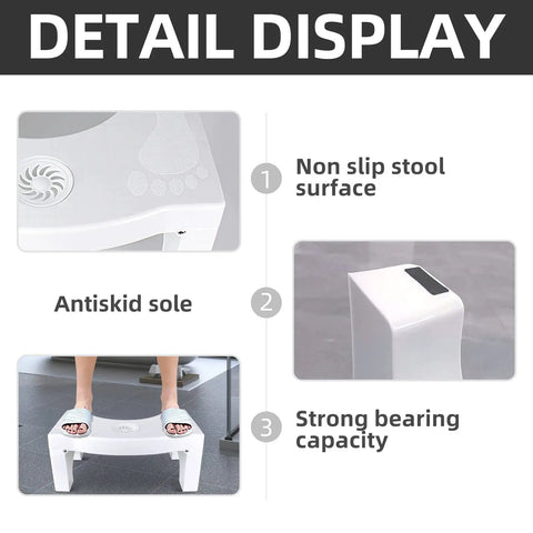 Detail display of 7 inch heavy duty toilet stool for adults, non slip folding foot rest with freshener space for bathroom