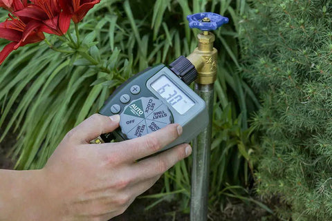 Hand adjusting digital hose timer for Automatic Garden Box Irrigation System Kit With 64 Sq Ft Coverage Quick Connects