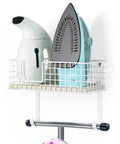 Wall Mounted Ironing Board Holder With Storage Shelf And Removable Hooks No Fuss Install Heavy Duty Laundry Room Iron Organizer