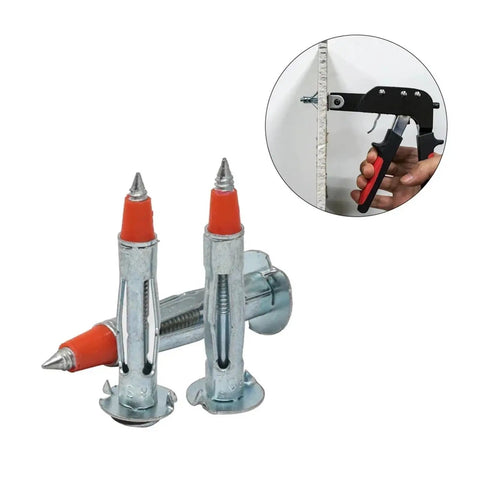 Heavy Duty Molly Bolt Wall Anchors Kit 30 Piece For Drywall Self Drilling Screws close-up with installation tool