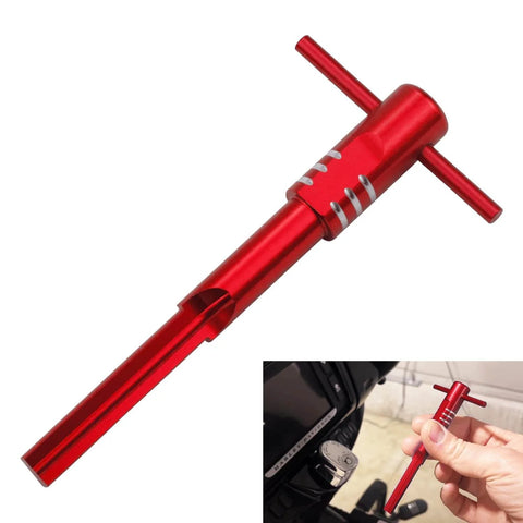 Pro Grade Ignition Switch Housing Alignment Tool for 2014 to 2020 Touring motorcycles, red aluminum, easy plug-and-play fit.