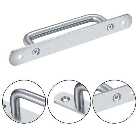 2 Pack Barn Door Handles Set in Stainless Steel, Sliding Door Pull Handles with Mounting Plates, Silver, 160mm length in close-up view.
