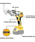 WeToolGoo Cordless Brushless Metal Shears For Dewalt 20V Max with 360° swivel, variable speed switch, and heavy-duty metal shears.
