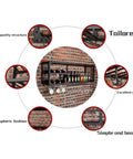 Industrial Wall Mounted Wine Rack With Stemware Holders Two Tier Iron Bar Shelf Bottle Display For Home Kitchen Decor, mounted on a brick wall.