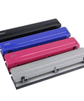 Four desktop 3-hole punchers in black, blue, deep pink, and gray. Heavy Duty Desktop 3 Hole Punch All Metal Paper Puncher With 12 Sheet Capacity.