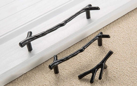Large Vintage Tree Twig Branch Cabinet Knobs 4 Pack Zinc Alloy Drawer Pull Handles For Farmhouse Cabin Mountain Home Kitchen Cupboard Wardrobe 5 Inch Hole Distance Black Durable Zinc Alloy Construction For Long Lasting Use And Easy Installation displayed on flat surface