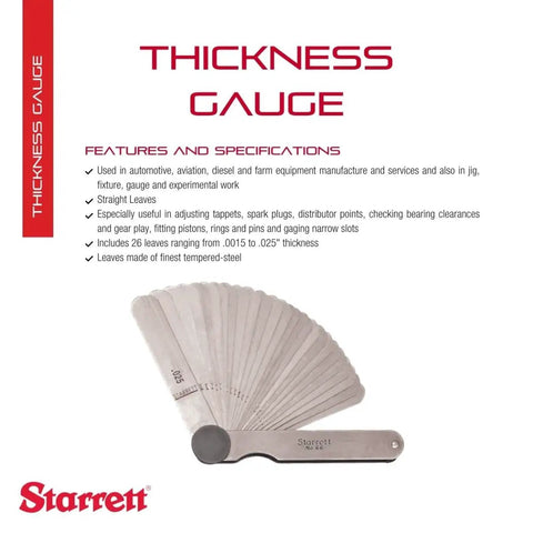 Tempered Steel Thickness Gauge With 26 Leaves For Carpenters And DIY Pros, English Fractions Readout, 1/2 To 1/32 Inch