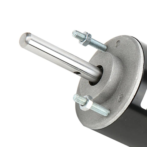 Close-up of Top Tier 30W PM DC Electric Motor At 24 Volts And 7000 RPM With Copper Windings showing shaft and mounting bolts.