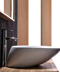 USZWBY Bathroom Vessel Sink Bathroom Vessel Sink Oval Above Counter White Porcelain Ceramic Bowl Basin, No Overflow Hole, Ceramic Sink Only Bathroom Sink, side view with faucet.