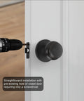 Drill installing Matte Black Passage Door Knobs Set For Hallways And Closets No Locking Interior Door Handles on closet