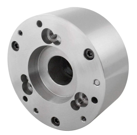 5C Collet Chuck, 5 Inch Precision With Integral D1-4 Cam Lock Back Mount, front view of metal design