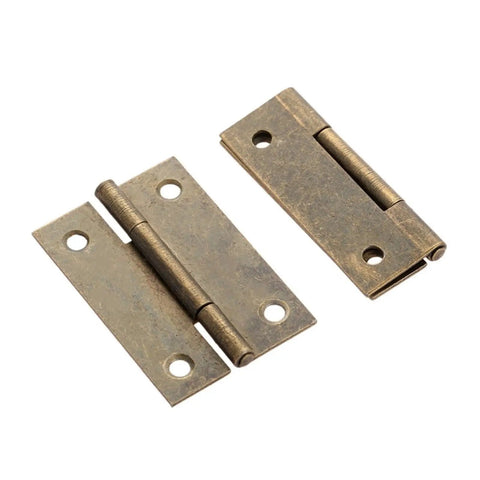Two Pack 50x33mm Antique Brass Furniture Hinges for cabinets and drawers, vintage decorative hinges for jewelry and wooden boxes