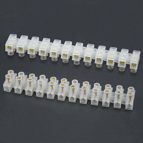 Six Pack 12 Position Double Row Terminal Block Set Flame Retardant Nylon Barrier Connector 6A 10A 20A Rated Two Row 380V White
