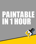 Graphic text 'Paintable in 1 Hour' for WeatherMaster Metal Roof Sealant 9.5 Oz Cartridges White 12 Pack Premium Elastomeric Polymer