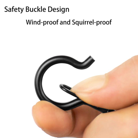 Close-up of Q Hanger Screw In Christmas Light Hooks with safety buckle, showing windproof and squirrel-proof design.