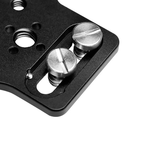 Close-up of Solid Gold Cheese Plate One Quarter And Three Eighths Inch Threads For Arri Red Camera Side Mounting Bracket showing screws.