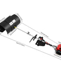 Tough 52cc Gas Powered Handheld Sweeper With Cushioned Grip And Widened 20 Inch Nylon Brush side view showing dimensions and details.
