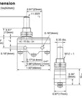 Technical dimensions of Micro Switch LZ15-GQ8-B 15A 250VAC SPDT Momentary Plunger Limit Switch Panel Mount with 1NO 1NC terminals.