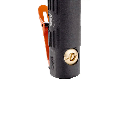 Close-up of Two Piece Air Die Grinder Set With Straight And Angled Grinders, 1/4 And 1/8 Inch Collets, showing safety trigger.