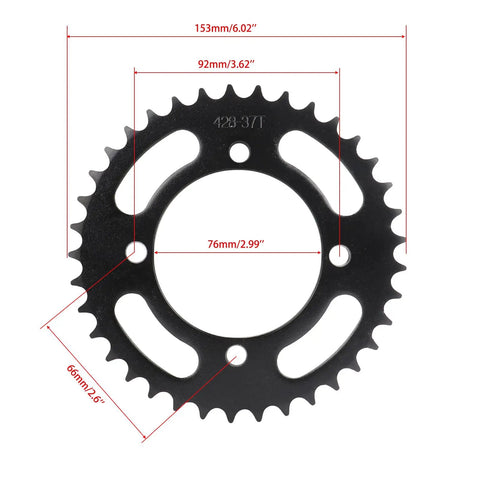 428 Chain Sprocket Kit With Front 16T 17mm Bore And Rear 37T Sprockets Plus Chain Breaker For Chinese 50cc To 190cc Pit Dirt Trail Quad ATV Motor Bikes - rear sprocket dimensions