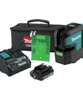 Pro Grade Cordless Leveling Laser Delivering Bright Green Beam Cross Lines For Crisp Layouts And Plumb Setup Built Solid As A Rock With 12V Battery Running Smooth For Killer All Day Runtime in kit with charger and target.