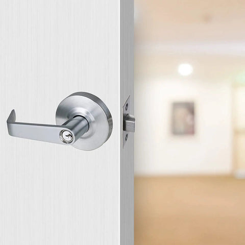 Beefy Privacy Lever Lockset For Commercial Doors Heavy Duty Grade Two Restroom Privacy Function on light wood door