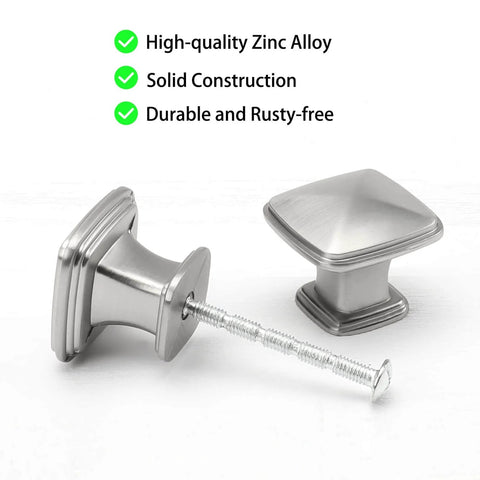 5 Pack Brushed Nickel Cabinet Knobs 30mm Square Zinc Alloy Drawer Pulls For Kitchen Cupboards And Dressers Satin Nickel Hardware