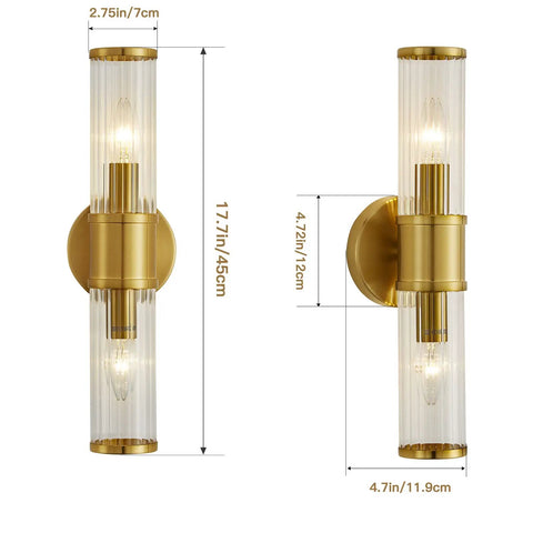 Golden Glass Shade Wall Sconce Lighting For Bathroom Vanity, Modern Gold Finish, 17.7 Inch Long, E12 Socket, No Bulbs