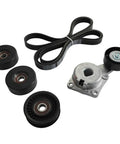 Premium Drive Belt Tensioner Idler Pulley Serpentine Kit For 05-10 Ford F150 And 09-14 Expedition With Big Block Engines To Fix Noisy Whining And Keep Your Ride Running Smooth Like New Without Any Dreadful Stops Or Screeching Sounds While Out On The, serpentine belt tensioner, idler pulleys, and belt shown
