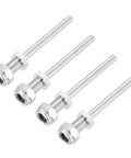 4 Piece Set Landing Gear Axle Shafts For RC Airplane Three Sixteenth Inch Diameter 1.54 Inch Length Drive Axles With Nuts Ideal For Remote Control Planes Helicopters And Small Drones Beefy Alloy Build shown on white background featuring metal threaded shafts and attached nuts.