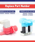 Solid Washer Cold And Hot Water Inlet Valve Set No Sweat Drop In Fit For Whirlpool Appliances Replaces W11688994 W11688995 close-up of pink and blue water inlet valves